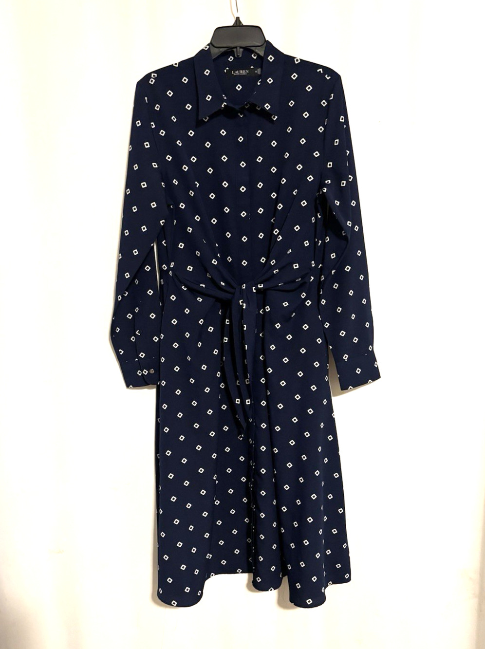 Ralph Lauren LRL Dress 12 Blue Polka Dot Buttons Maxi Long